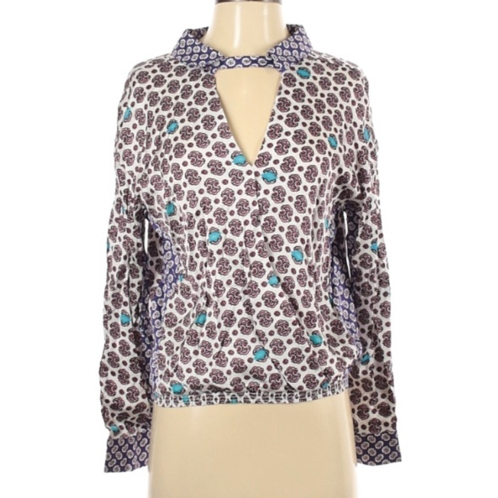MAJE Satin Faux wrap lipsa hem print v-neck blouse long sleeve small new w tags